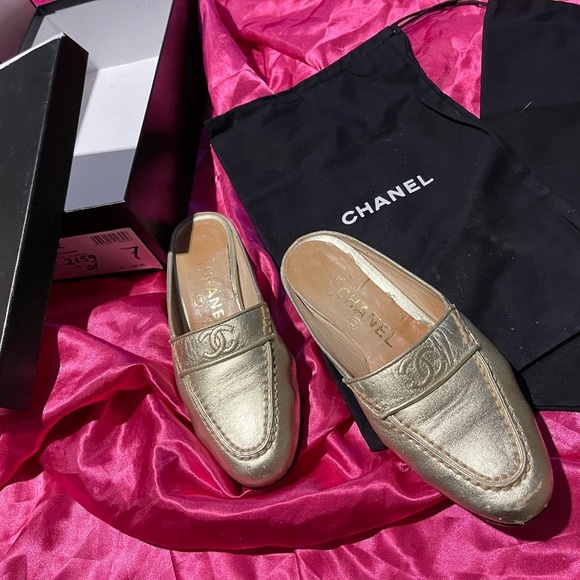 Chanel Gold Slip-On Loafers - Picture 6 of 12